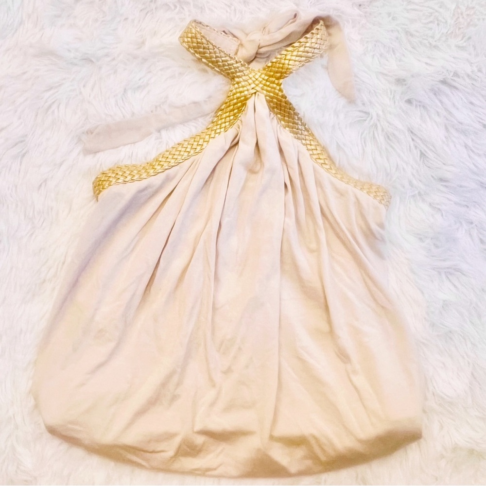 Y2K Gold Rope Halter Top Fredericks of Hollywood Beige Sleeveless Tank Top Small